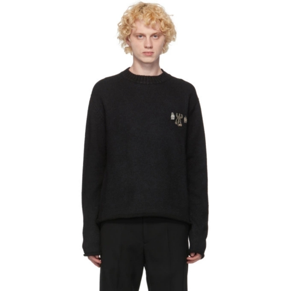 Jil Sander Black Wool and Silk Metal Decoration Sweater size XS(46) BNWT